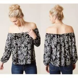 Billabong Mi Amore Floral Velvet Off Shoulder Top Bohemian Soft Girl Festival S